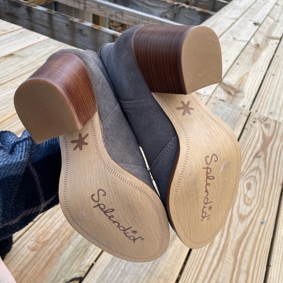 Splendid Lakota Grey Suede Boho Stacked Heel Pull On Ankle Booties - Picture 9 of 11